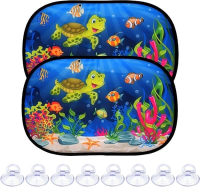 2-delige Zonnescherm Set voor Auto met UV-bescherming, 48x31,5 cm Raamzonnescherm voor Kinderen met 8 Zuignappen en Schattige Diermotieven
