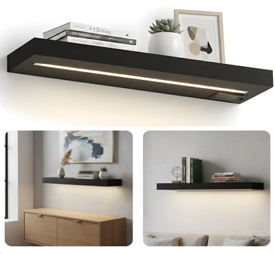 Cheqo® Wandplank Met LED Verlichting - Wandplank Met Verlichting - Wandplank Met Licht - Wandplank Zwart Met LED Verlichting - Wandplank Zwart