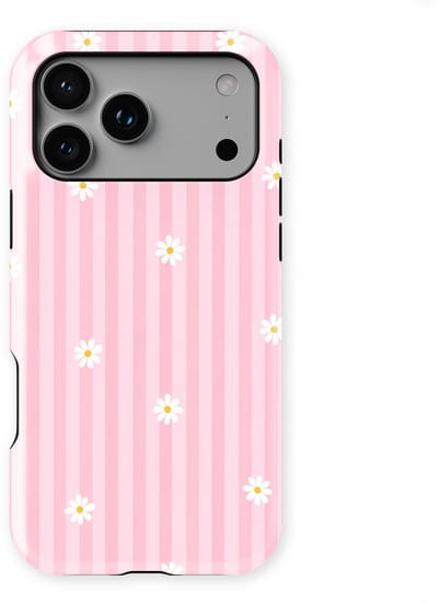 DripCase Hoesje geschikt voor iPhone 17 Pro | Happy Stripes Motief | Magnetisch Opladen | 2-in-1 Ontwerp | Vrolijke Backcover geschikt voor iPhone 17 Pro Daisy Blush