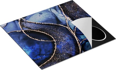 Chefcare Inductie Beschermer Abstracte Kunst - Blauwe Marmer met Gouden Patronen - 60x50 cm - Afdekplaat Inductie - Kookplaat Beschermer - Inductie Mat