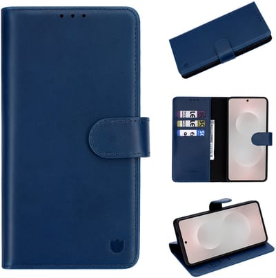 Casemania Echt Leren Hoesje Geschikt voor Samsung Galaxy S26 - Navy Blue - Leer Book Cover - Portemonnee Telefoonhoesje met Pasjeshouder