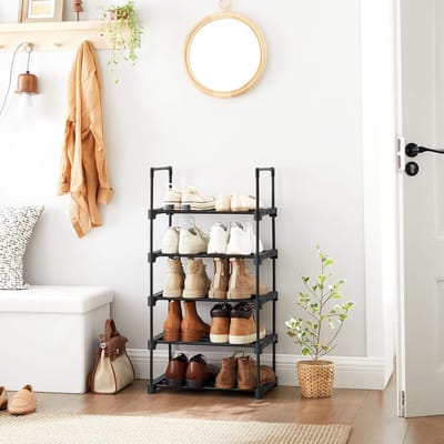 Candala Schoenenrek met 5 niveaus, open kast, smalle standaard, ruimtebesparend, voor kleedkamer/hal, 30 x 45 x 89,5 cm, zwart LSA005B02