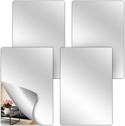 Set van 4 Zelfklevende Spiegels 30 x 20 cm, Flexibele Acryl Spiegeltjes voor Wanddecoratie, Geschikt voor School, Slaapkamer en Badkamer