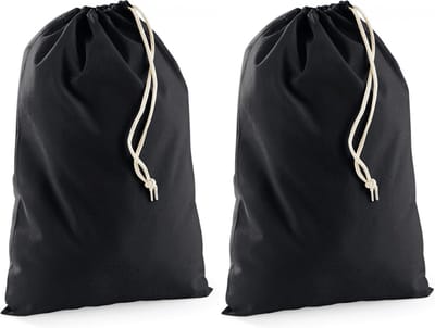Zwart katoenen canvas opberg tasjes met afsluitkoord - 2x stuks - 25 x 30 cm - cadeau tasje/goodie bags