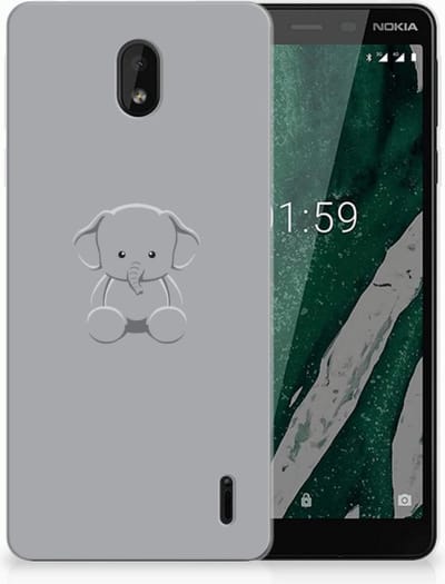 Nokia 1 Plus Telefoonhoesje met Naam Grijs Baby Olifant
