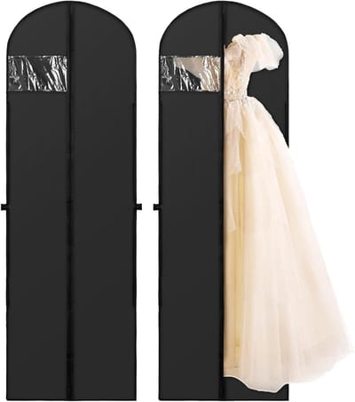 Trouwe Bruidsjurk Tas, Set van 2, 180 x 60 cm, Stofhoezen, Beschermende Kledinghoezen, Lange Kledinghoezen met Handvat, Waterdichte Kostuumhoezen, Kledingdrager voor Ophangen, Ideaal voor Bruidsmode en Kledingopslag