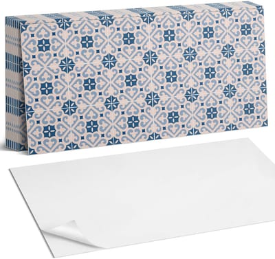 Coloray Plaktegels - Patroon met ornamenten op tegels Zelfklevende Wandtegels - 40 cm x 20 cm - Blauw Plaktegels - 10 stuks - Rechthoek PVC Tegels - Plaktegels Badkamer - Vloertegels Zelfklevend - Vinyltegels Vloer Zelfklevend - Portugese Tegels