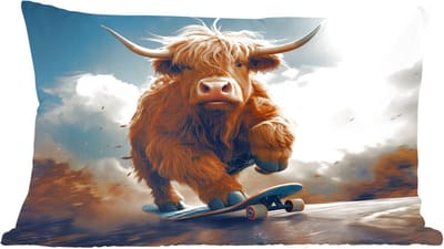 Sierkussens - Kussentjes Woonkamer - 60x40 cm - Schotse hooglander - Hoorns - Skateboard