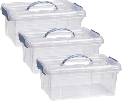 Plasticforte Opslagbox AZUL serie - 3x - met deksel - transparant - 8.5 liter - 36 x 26 x 15 cm - kunststof - opbergdoos - opbergen