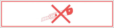 Niet snijden met mesje sticker, rood wit 200 x 50 mm