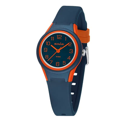 Kinderhorloge Jongen - Horloge Kind / Tiener - Jongens horloge Waterdicht - Analoog - Donkerblauw / Oranje - Sinar - XB-47-12