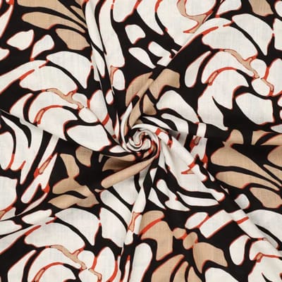 Viscose Linnen Slub Stof Oranje Zwart – Lauren Natural Linen – 70% Viscose 30% Linnen – 140 cm Breed – 180 g/m² – Linnen Look Stof per Meter
