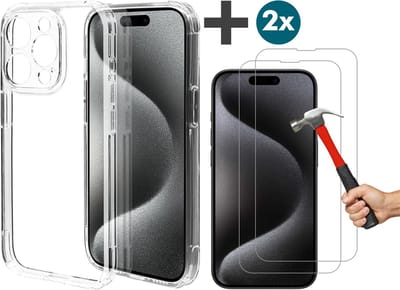 Hoesje geschikt voor iPhone 15 Pro hoesje - Arara shockproof backcover met 2 stuks screenprotectors - transparant