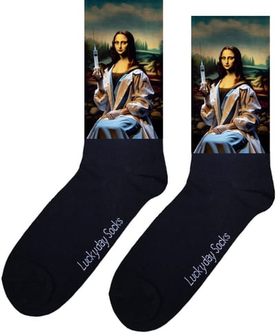 Mona Lisa sokken - Kunstsokken - Opkikker - Kunstsokken- Beterschap cadeau - Kunst sokken - Leuke sokken - Vrolijke sokken - Luckyday Socks - Zuster - Dokter - Steuntje in de rug - Socks maken Happy - 37-44