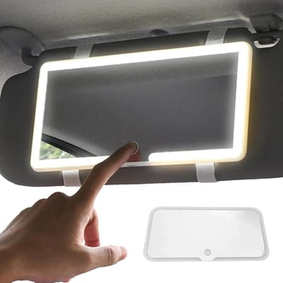 Auto Make up Spiegel – Zonneklep Spiegel met LED – Make up spiegel met verlichting - Oplaadbaar & Dimbaar – Eén kleur/drie helderheidsniveaus - Wit