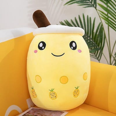 Klikkopers® - XXXL Kawaii Kussen - Mega Grote Bubble Tea Knuffel 70cm - Boba Knuffel- Geel - Squishy - Squish Knuffel