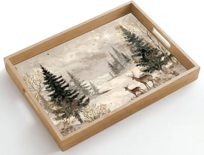 Dienblad hout 50x35 cm - Schootdienblad - Bos - Herten - Winter - Sneeuw - Borrelplank rechthoek - Plateau dienbladen