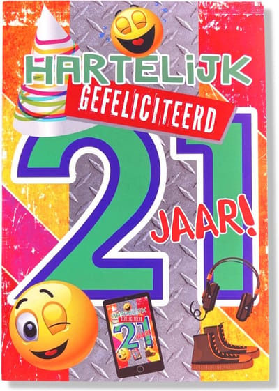 Hoera 21 Jaar! Luxe verjaardagskaart - 12x17cm - Gevouwen Wenskaart inclusief envelop - Leeftijdkaart