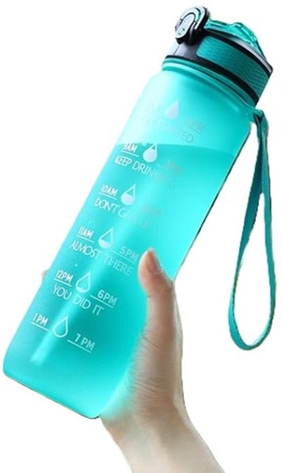 Sportwaterfles – Drinkfles - Waterfles met tijdmarkering - Motivatie Waterfles - Waterfles met Rietje - Sportfles – Drinkbus - Groen - LOUZIR