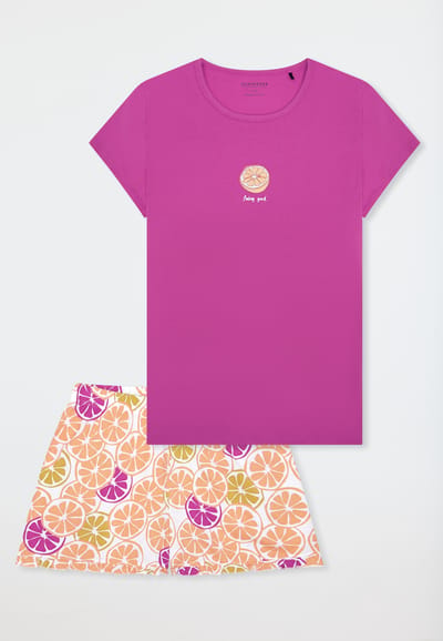 Korte pyjama met citrusprint in fuchsia - Teens Nightwear 164
