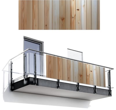 Balkonscherm 300x110 cm - Balkonposter Hout - Planken - Licht - Balkon scherm decoratie - Balkonschermen - Balkondoek zonnescherm
