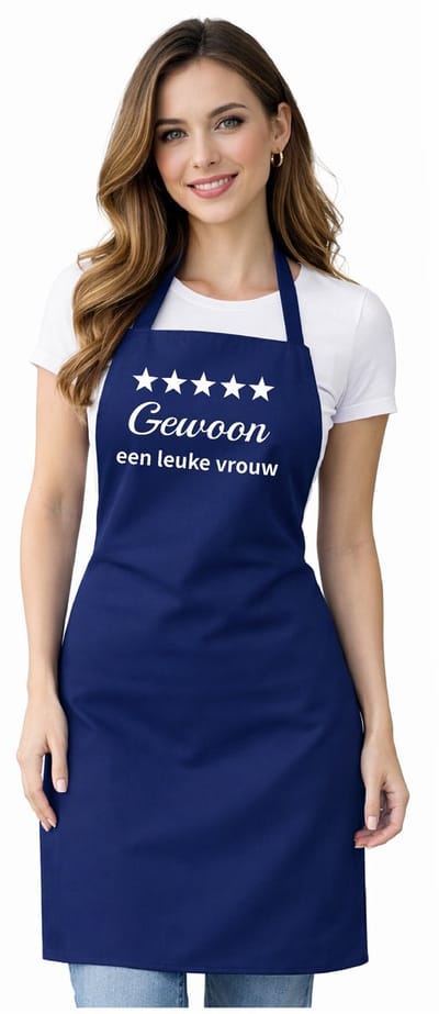 Keukenschort - Schort - BBQ schort - unisexschort - kookschort - 100% katoen - 65 x 90 cm - kleur blauw - Gewoon een leuke vrouw