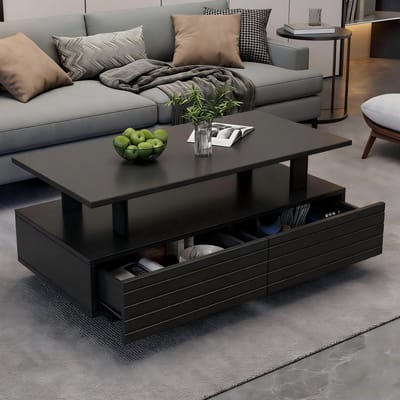 DESMIU LED Salontafel Met Opbergruimte En Appbediening Voor Woonkamer En Feestelijke Sfeer Van Acryl Zwart 100 X 50 X 42 Cm