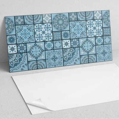 Coloray Wandpanelen Zelfklevend - Patronen in geometrische mozaïeken PVC Wandpaneel - 100 cm x 50 cm - Blauw Wandbekleding Zelfklevend - 1 stuk - Mozaïeken Wandpanelen Zelfklevend - Wandpanelen Keuken - Wandpaneel Badkamer
