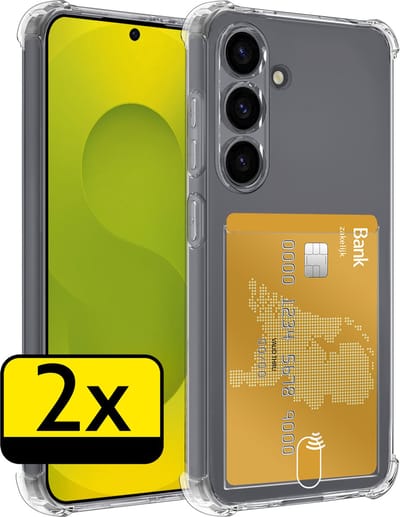 Hoesje - 2 Stuks - Geschikt voor Samsung Galaxy S25 - Met Pashouder en Kaarthouder - Telefoon Hoes Shockproof - Siliconen Case - Back Cover - Shock Proof - Pasjes Houder - Telefoonhoesjes - Transparant
