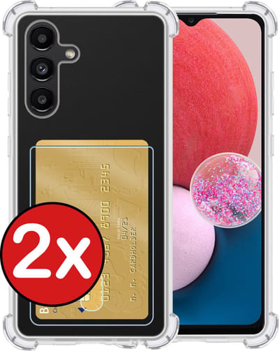Hoesje - 2 Stuks - Geschikt voor Samsung Galaxy A13 4G - Met Pashouder en Kaarthouder - Telefoon Hoes Shockproof - Back Cover - Siliconen Case - Shock Proof - Pasjes Houder - Telefoonhoes - Transparant