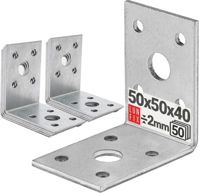LUN FIX - Hoekverbinder 90° - 50x50x40mm - 50er Set - Geperforeerd - Zware houtverbinder voor meubelbouw & constructies