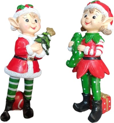 House of Seasons Decoratieve beeld Kerst elf,Set van 2 , L6xB6xH15,5cm