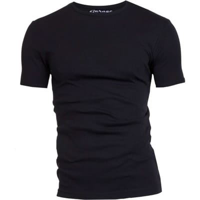 Garage 301 - Semi Bodyfit T-shirt ronde hals korte mouw zwart S 100% katoen 1x1 rib