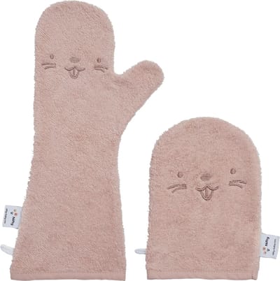 Voordeelset - Nifty - The Original Baby Shower Glove met washandje – baby douche handschoen voor beter grip op je baby bij het douchen - Lange washand met washandje - kraamcadeau - Blush Combi-deal