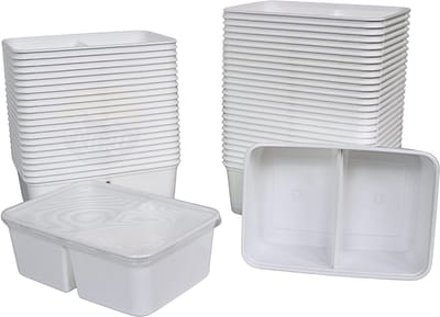 Magnetronbakjes 2-vaks met deksel 750ml - 100 stuks meal prep bakjes - stevig en flexibel - vershoudbakjes - wit