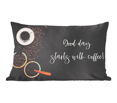 Sierkussens - Kussentjes Woonkamer - 50x30 cm - Quotes - Good day starts with coffee! - Spreuken - Koffie