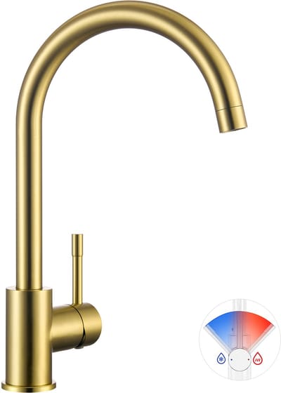 CECIPA max Keukenkraan - Hoge uitloop - 360° draaibereik - C-vormig - Mengkraan Keuken - Goud