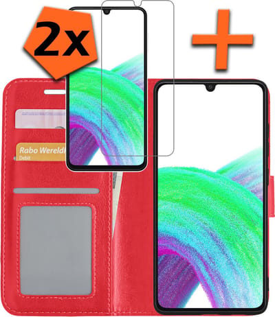 Hoes - Met 2x Screenprotector - Geschikt voor Samsung Galaxy A33 - Luxe Pasjeshouder - Bookcase Portemonee - Flip Case - Kunstleer Book Case - Flipcase Hoes - Book Cover - Walletcase - PortemonneeHoes - Rood