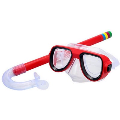 Pratique pour enfants, plongée en apnée, natation, plongée sous-marine, tuba sec total et masque, lentille en verre PVC rouge