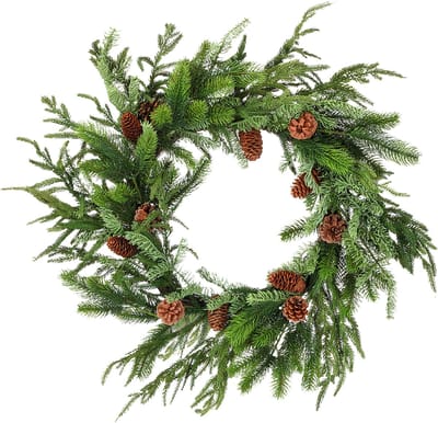 Viv! Christmas Kunst Kerstkrans - Real Touch Norfolk/Spar/Jeneverbes - groen - Ø60cm