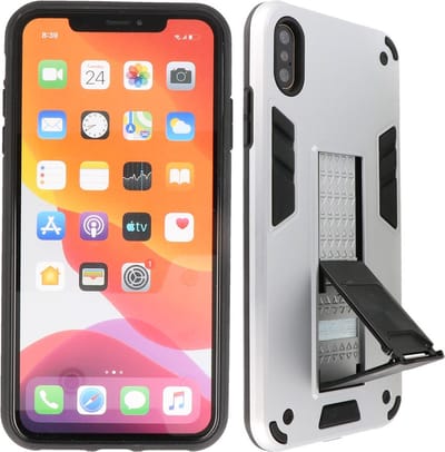 Hoesje met Magnetic Stand Hard Case Geschikt voor de iPhone Xs Max - Stand Shockproof Telefoonhoesje - Grip Stand Back Cover - Zilver