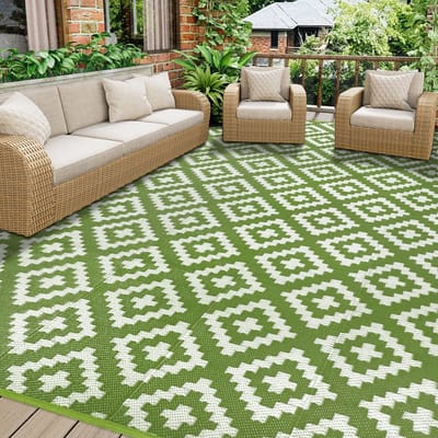 Terrasmat voor buiten, waterdicht, 245 x 305 cm, groen, stromat, kunststof, omkeerbaar, picknickdeken, campingmat, gemakkelijk te reinigen, tapijt voor tuin, balkon, terras
