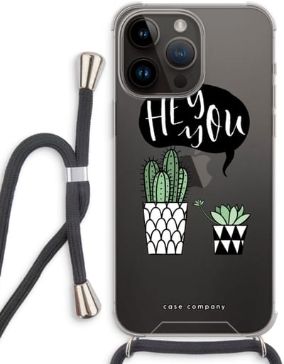 Case Company® - Hoesje met koord geschikt voor iPhone 14 Pro Max hoesje met Koord - Hey you cactus - Telefoonhoesje met Zwart Koord - Bescherming aan alle Kanten en Over de Schermrand
