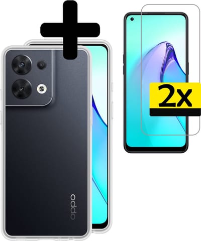 Hoesje - Met 2x Screenprotector - Geschikt voor OPPO Reno 8 - Sterk & Shockproof - Back Cover - Siliconen Case - Telefoon Hoes - Telefoonhoesjes - Transparant