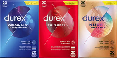 Durex - 60 Condooms - Thin Feel 20 stuks - Classic Natural 20 stuks - Nude No Latex Huid op Huid gevoel 20 stuks - Voordeelverpakking