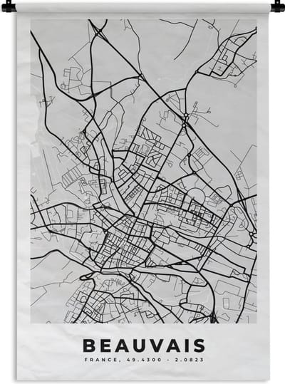Wandkleed - Wanddoek - Kaart - Stadskaart - Frankrijk - Beauvais - Plattegrond - 120x180 cm - Wandtapijt