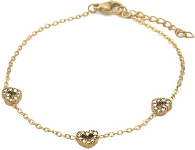 Armband - RVS - hart met kristallen - goudkleurig - 16-21 cm - dames – valentijn – cadeau