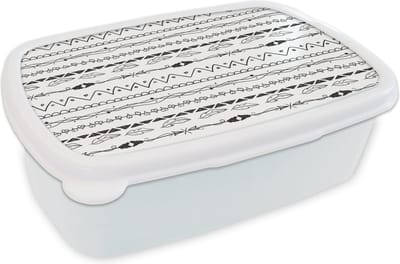 Broodtrommel Wit - Lunchbox - Brooddoos - Patroon - Tieners - Veren - Hart - 18x12x6 cm - Volwassenen