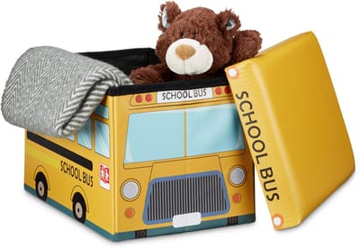 speelgoedbank - met opbergruimte - kinderkamer - 37 liter - 32 x 48 x 32 cm - schoolbus
