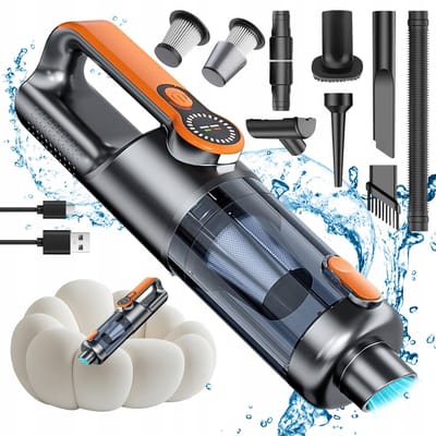 Kruimeldief - Auto Stofzuiger - Draadloze Handstofzuiger 17000Pa - Zwart/oranje - 6000mAh 4-in-1 Blaas & Vacuüm - Met LED & Digitale Display